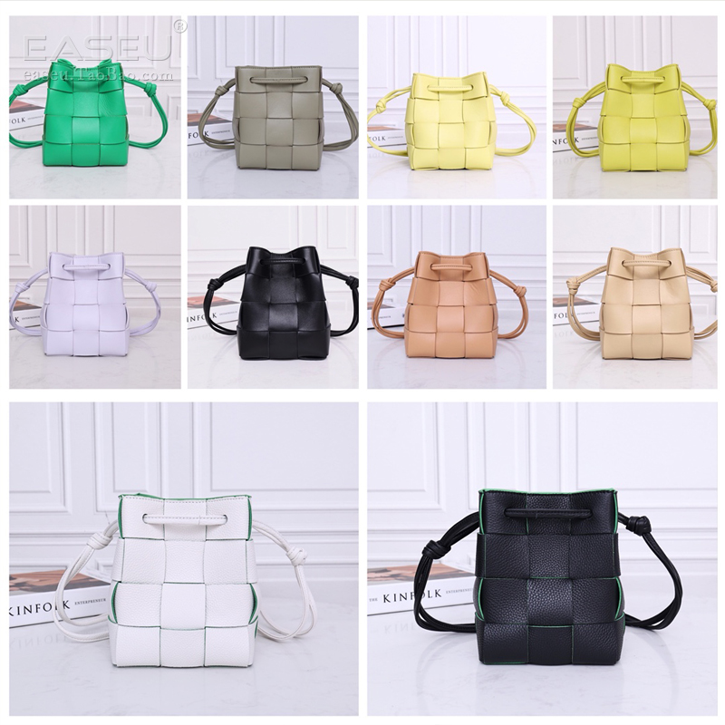 日韩风格真皮小羊皮编织女士单肩斜挎包休闲时尚水桶包简约女包包