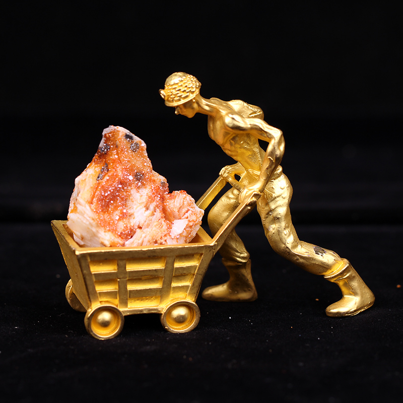 天然水晶矿物造景小摆件 原石奇石矿工小底座 家居办公桌面小摆设