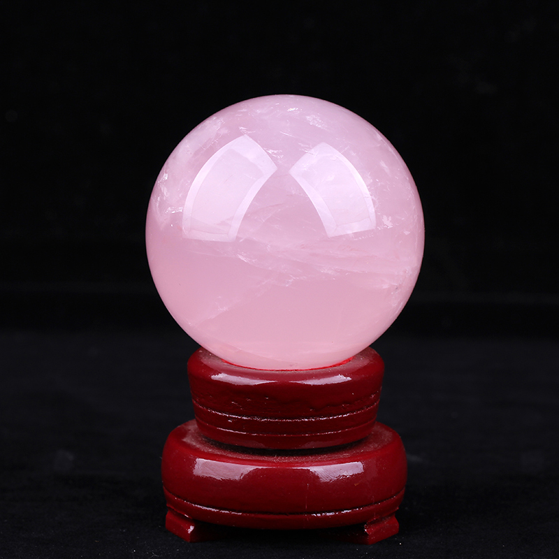 天然粉水晶球招桃花摆件有球必应
