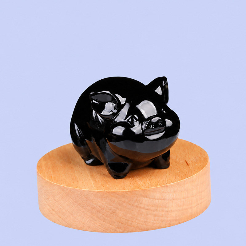 天然黑曜石猪小摆件可爱萌趣