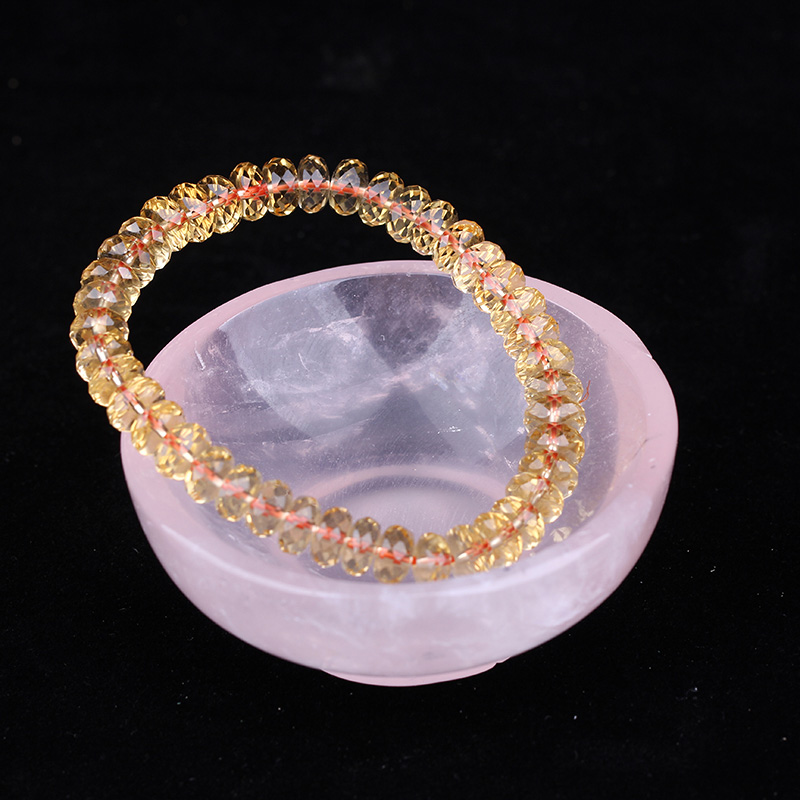 天然粉水晶碗手链消磁净化原石碗净透体桌面招财小摆件招财聚宝盆