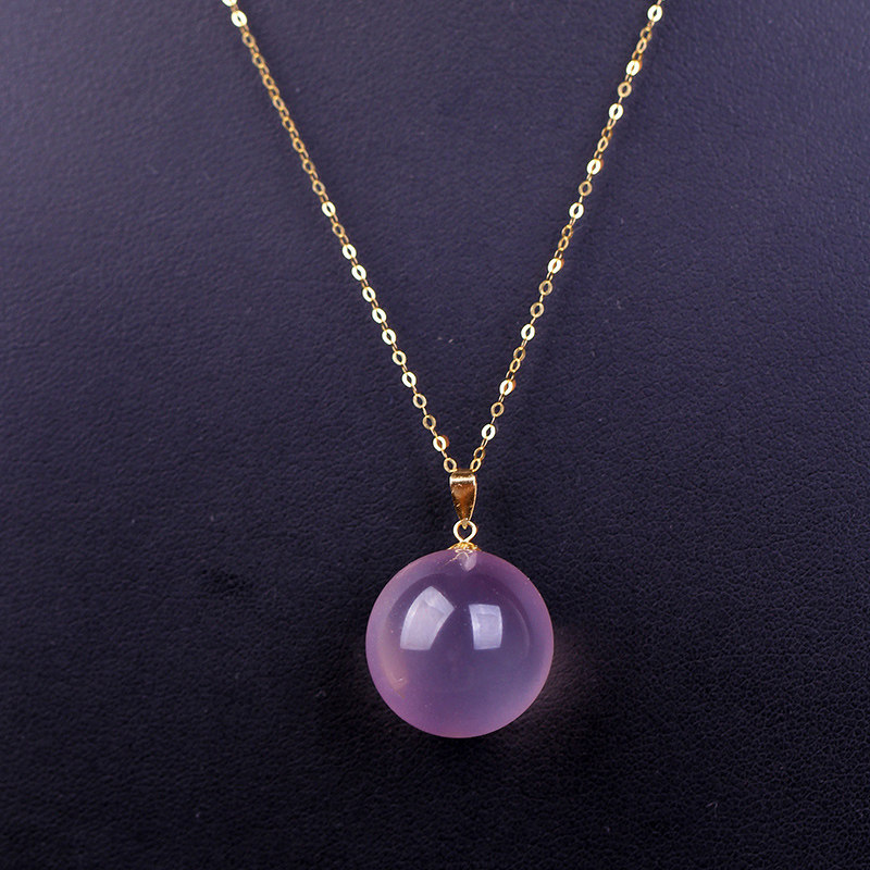 天然粉晶芙蓉石吊坠星光粉水晶宝石G18K黄金招桃花粉色锁骨项链