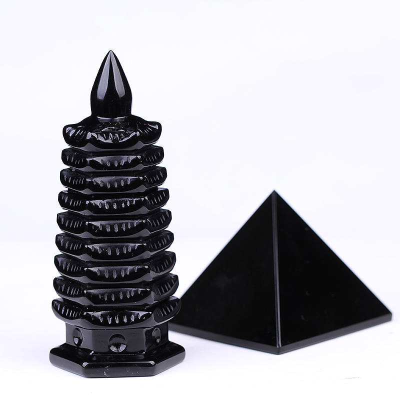 天然黑曜石文昌塔摆件招财转运