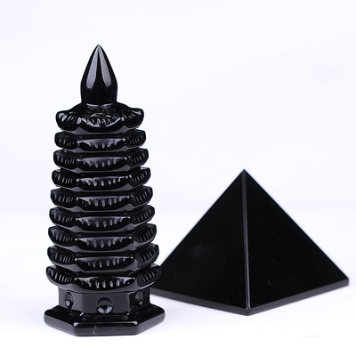 天然黑曜石文昌塔摆件招财转运