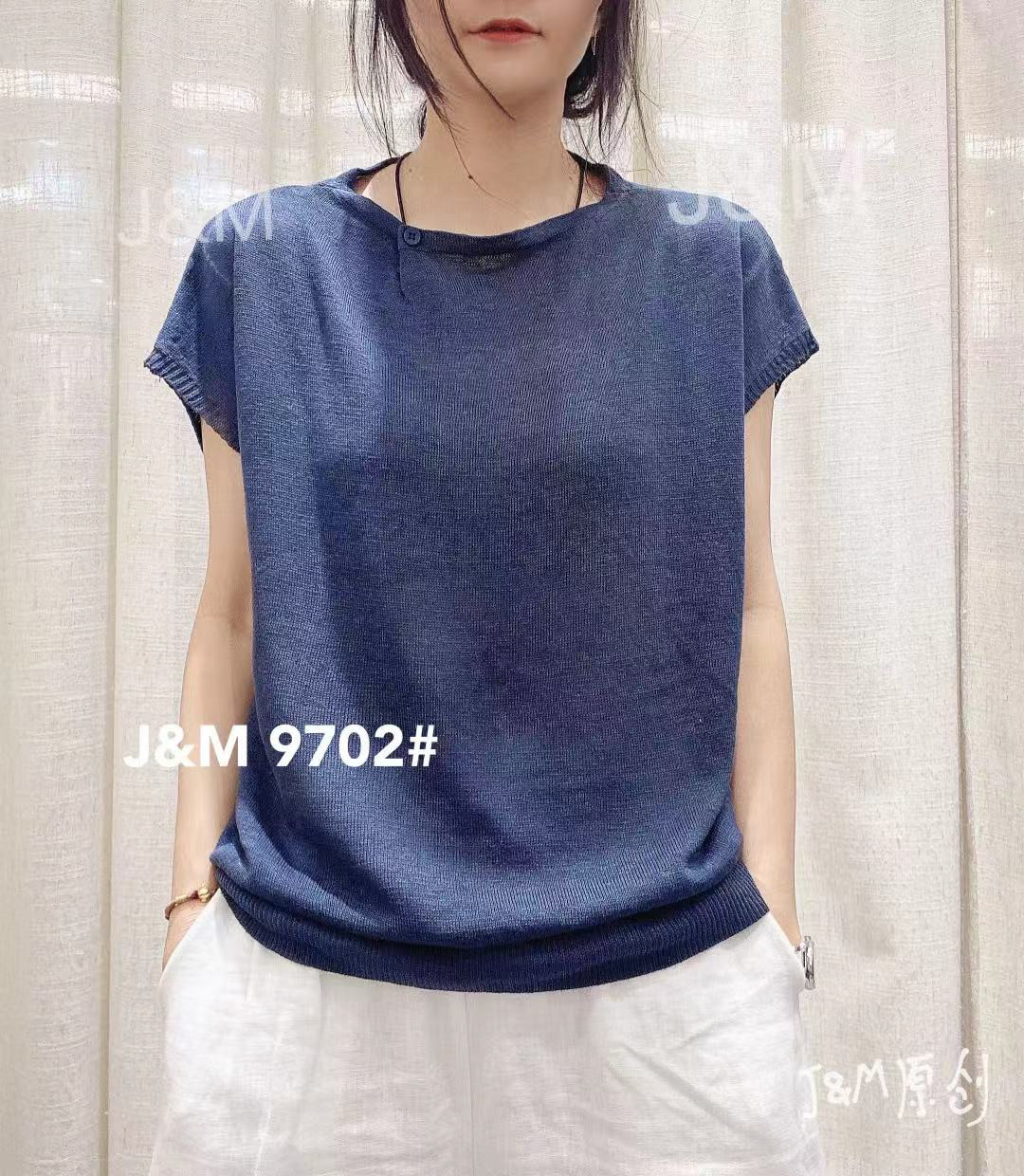 JM2025夏季新款纯色一字小圆领亚麻韩版宽松百搭针织上衣设计感
