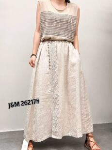 JM原创高品质纯亚麻半身裙女高腰显瘦A字裙松紧腰百搭中长款韩版