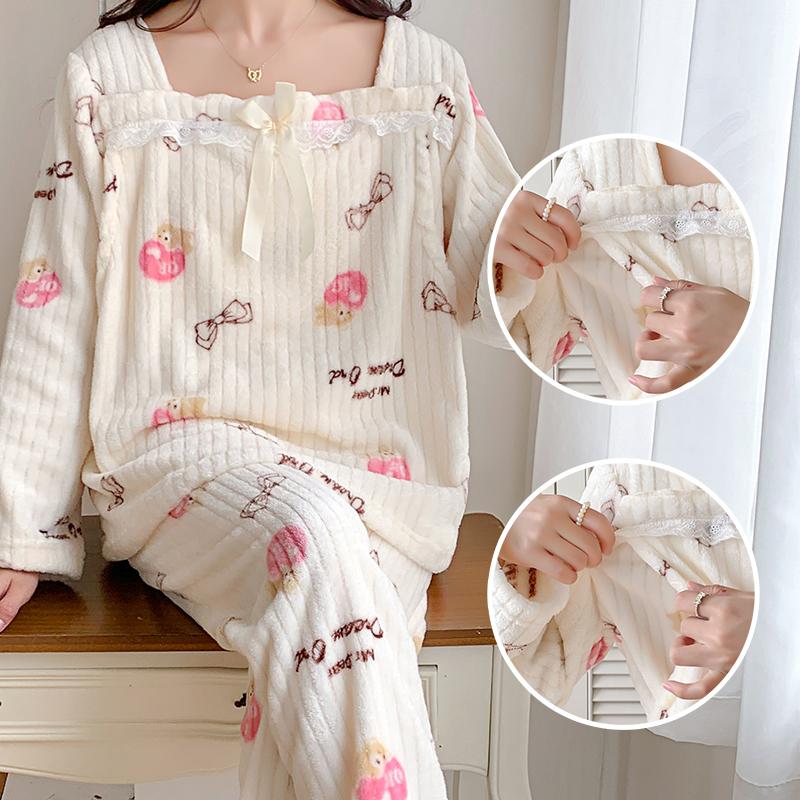 珊瑚绒孕妇秋冬保暖哺乳睡衣套装