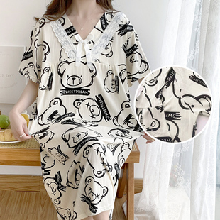 孕妇短袖哺乳睡衣夏季月子服产后喂奶产妇入院待产睡裙夏天7月份8