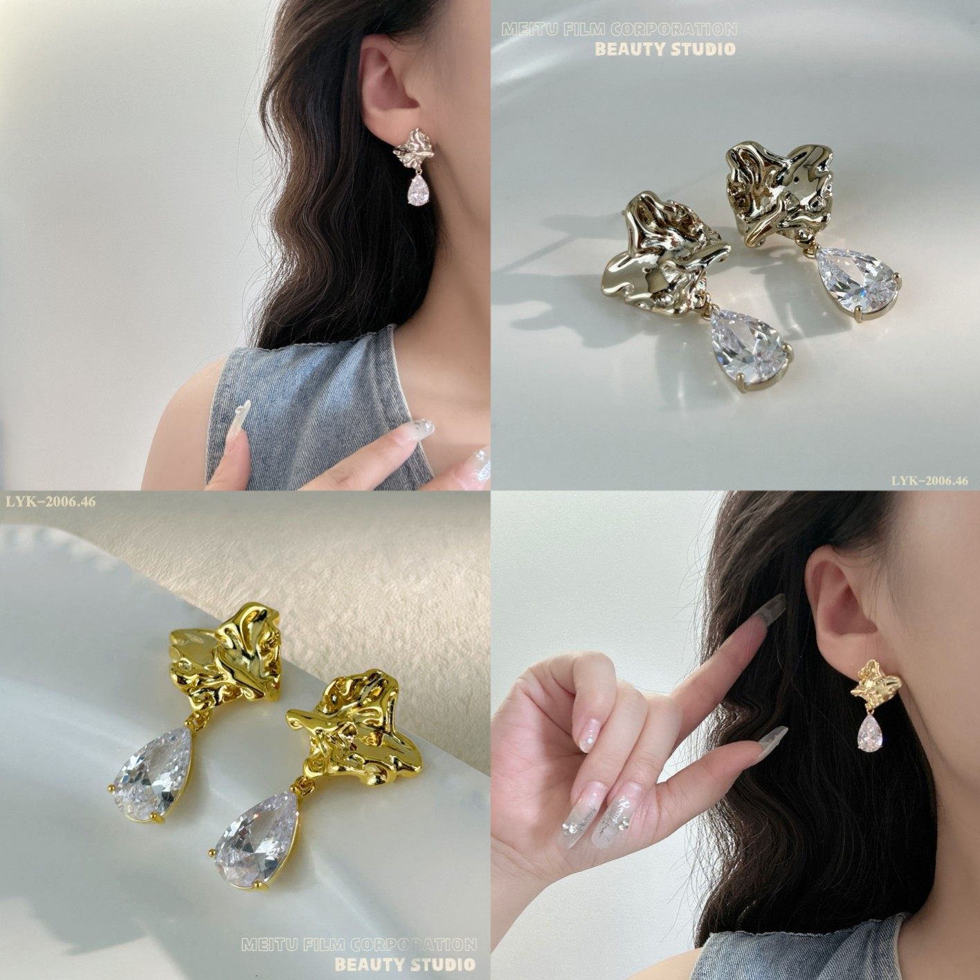 丽银饰品丽贝影新款银针锆不规则水滴吊坠耳钉气质百搭款耳饰814