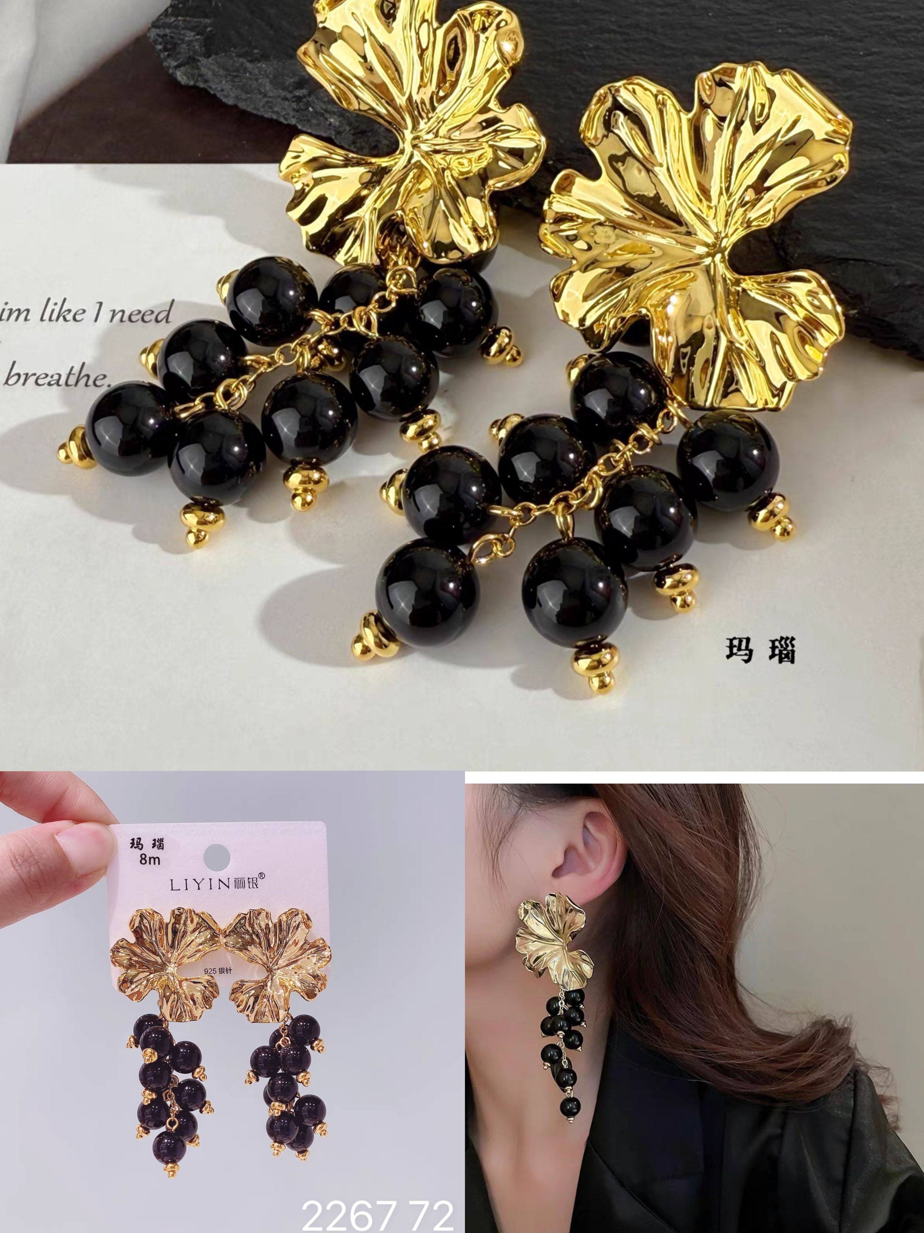 丽银丽贝丽影新款s925银针气质时尚欧美夸张花朵玛瑙流苏耳饰