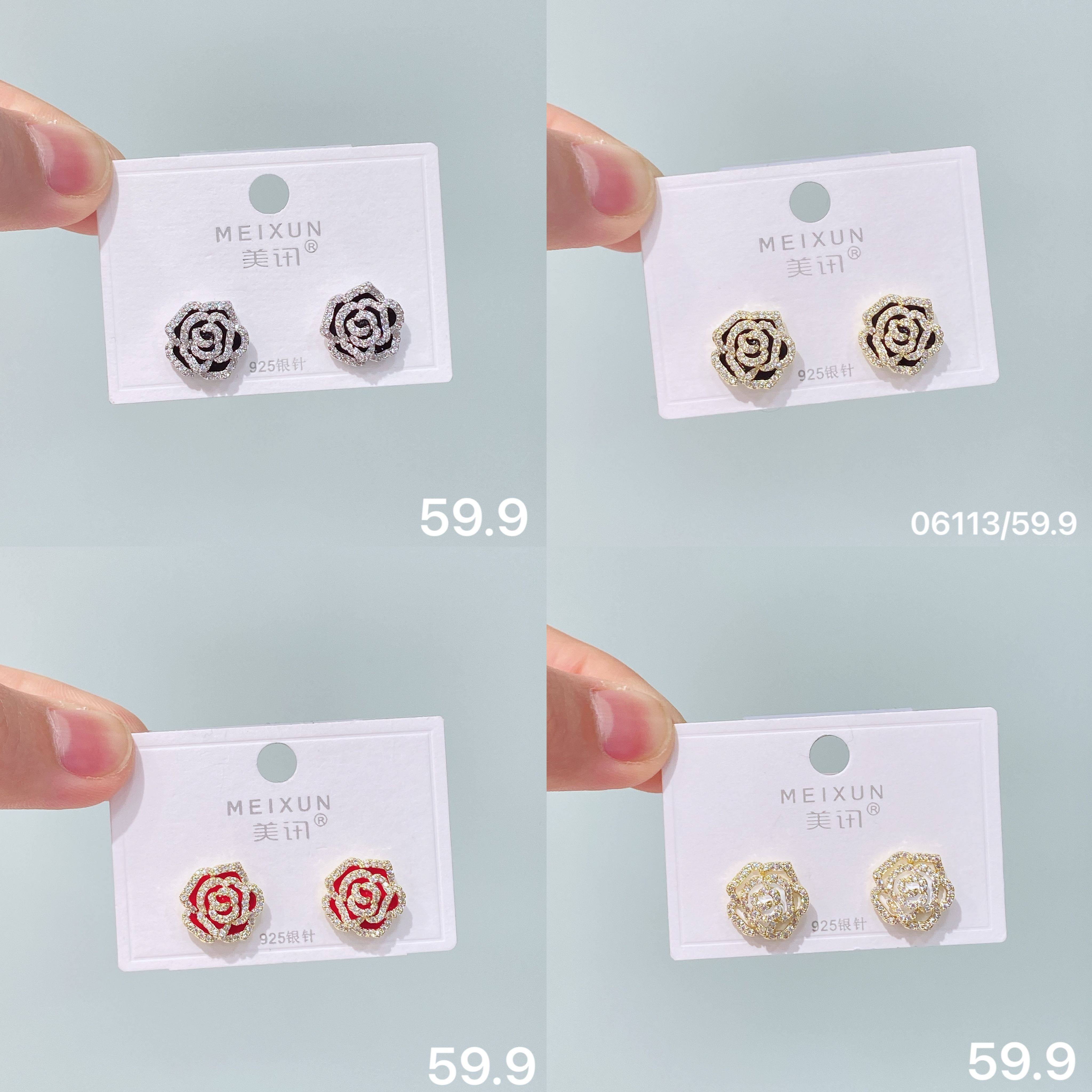 美讯耳饰新款微镶锆山茶花立体小花时尚耳钉女银针百搭气质优雅潮