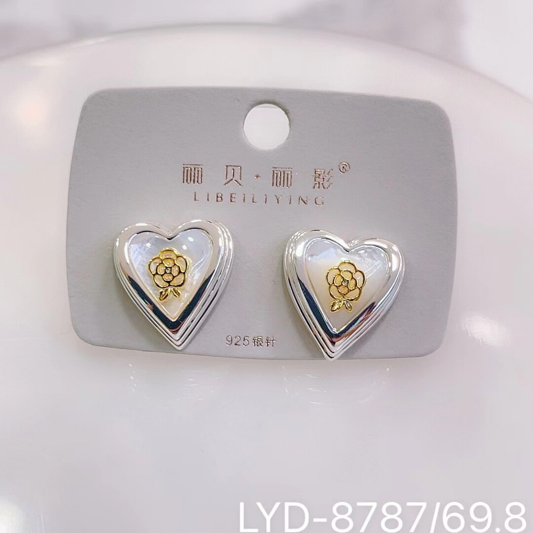 丽系新品新款纯银针贝壳镀银爱心星球耳钉耳环气质日韩女耳饰