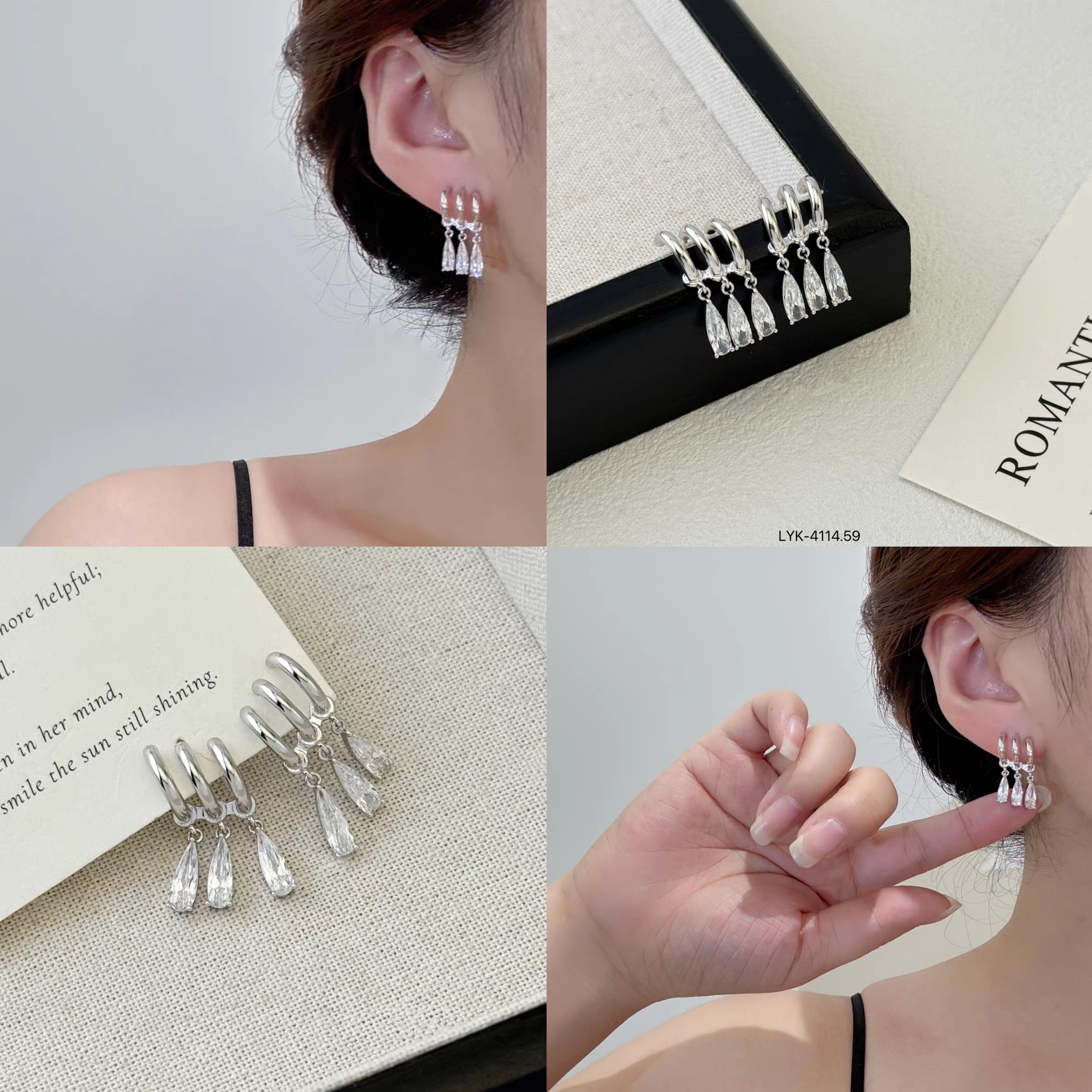 丽银丽贝丽影饰品气质时尚精致小巧百搭锆石水滴流苏耳饰女配饰