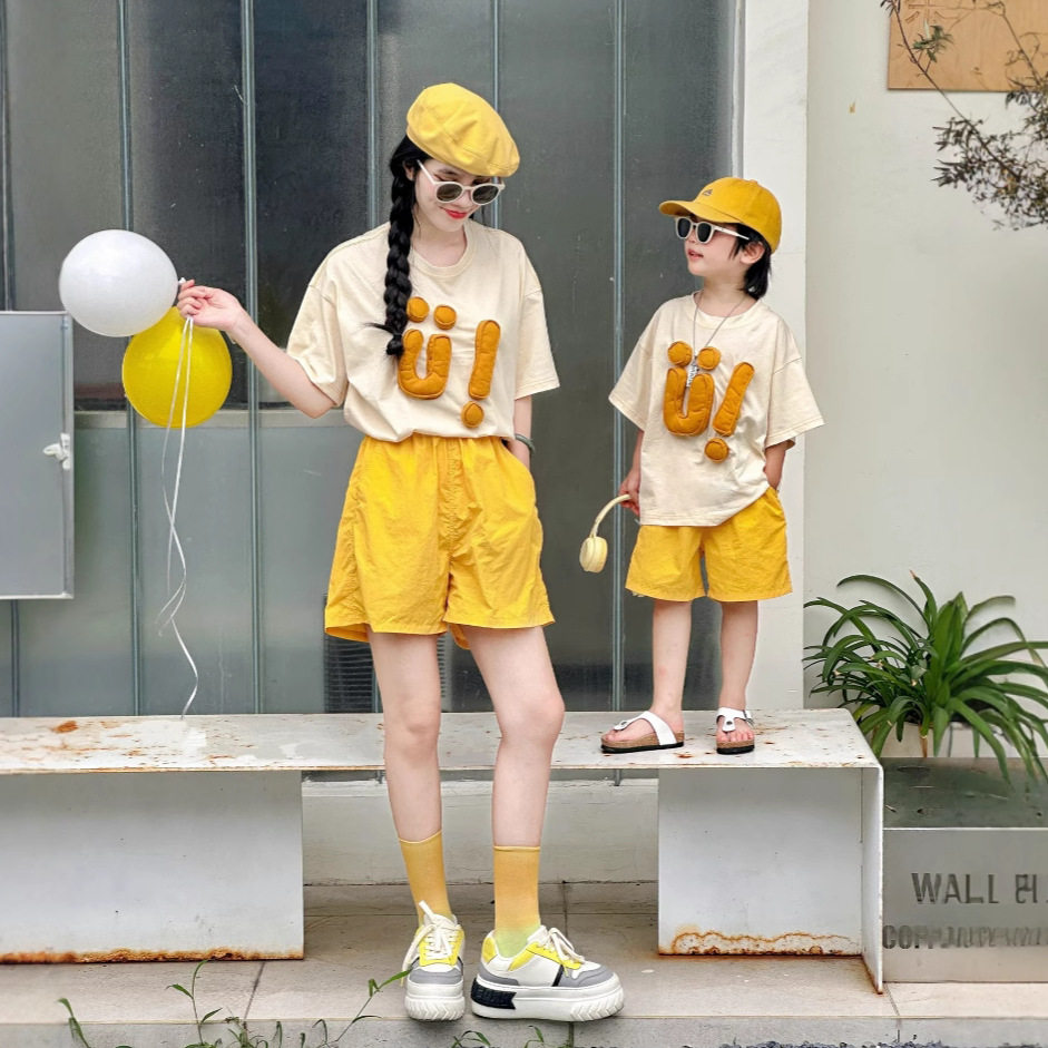 亲子立体玩偶短袖短裤 夏季可爱洋气父子装儿童休息童装