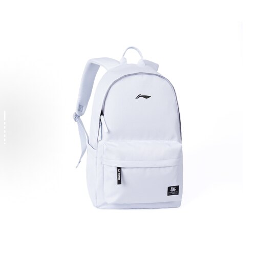 李宁 情侣款时尚百搭拉链开合聚酯纤维双肩包 白色