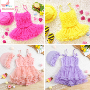 公主学生速干温泉表演女童游泳装 女宝宝泳衣2 9岁3小女孩连体裙式