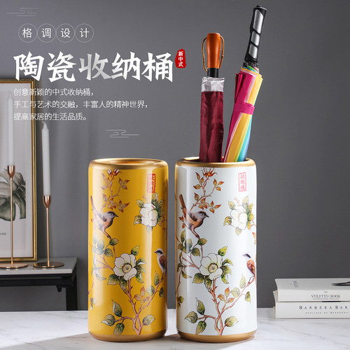 美式陶瓷落地花桶干花轻奢复古