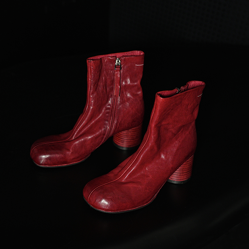 34-40码水洗马皮真皮底西部靴女靴复古英伦风瘦瘦靴短靴跟高6CM