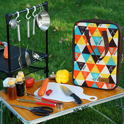 Outdoor kitchen utensils portable set outdoor cooking car camping picnic supplies stainless steel knife cutting board picnic bag