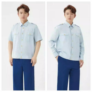 新款消浅蓝短袖夏常服新式夹克浅蓝长袖消防员春秋衬衣蓝色夏裤
