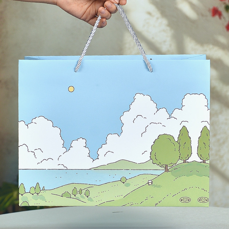 田园小清新蓝色纸袋清新包装袋节日礼品袋服装手提袋化妆品礼物袋