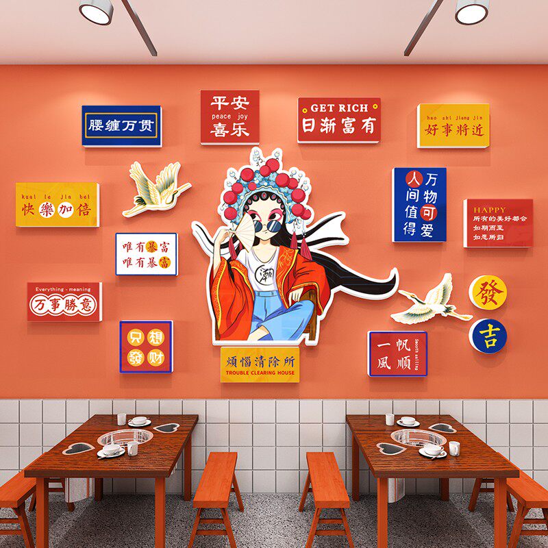 国潮风烧烤店装饰创意墙面网红打卡拍照区布置餐饮饭店背景墙贴画