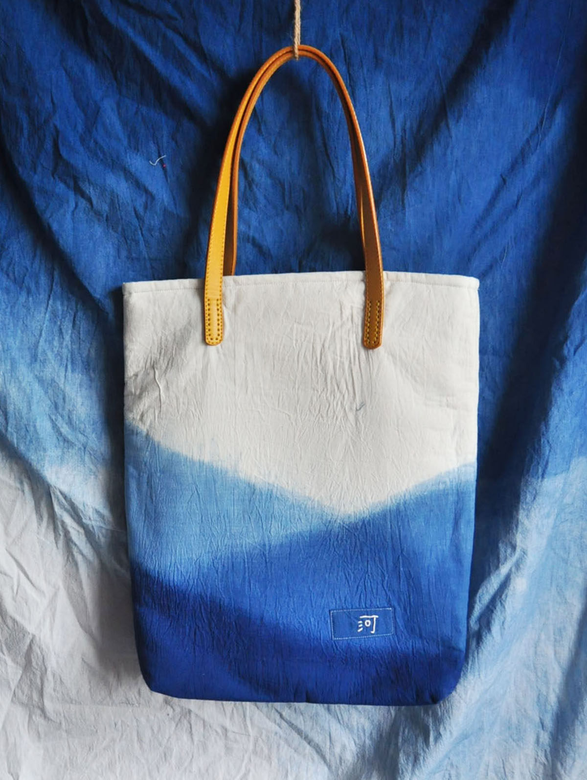 像河一样 草木染 扎染 蓝染单肩包 pu手提袋 纯手工制作布包包邮