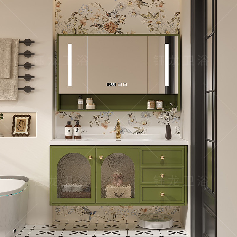 网红抽拉龙头法式轻奢浴室柜组合陶瓷一体现代简约洗漱烤漆洗手盆,家装主材,浴室柜组合,淘宝优惠券,粉丝福利购,淘宝优惠卷