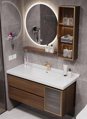 实木智能浴室柜40cm宽卫生间洗脸盆柜组合超窄洗手盆柜厕所洗漱台