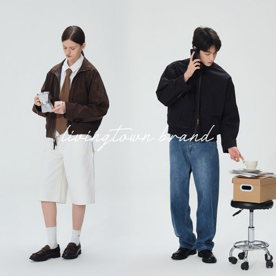 双面穿纯色格纹短款夹克