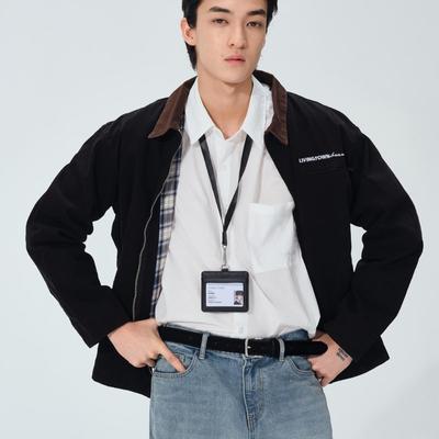 LIVINGTOWN美式复古底特律夹克撞色翻领刺绣休闲硬汉工装外套男女