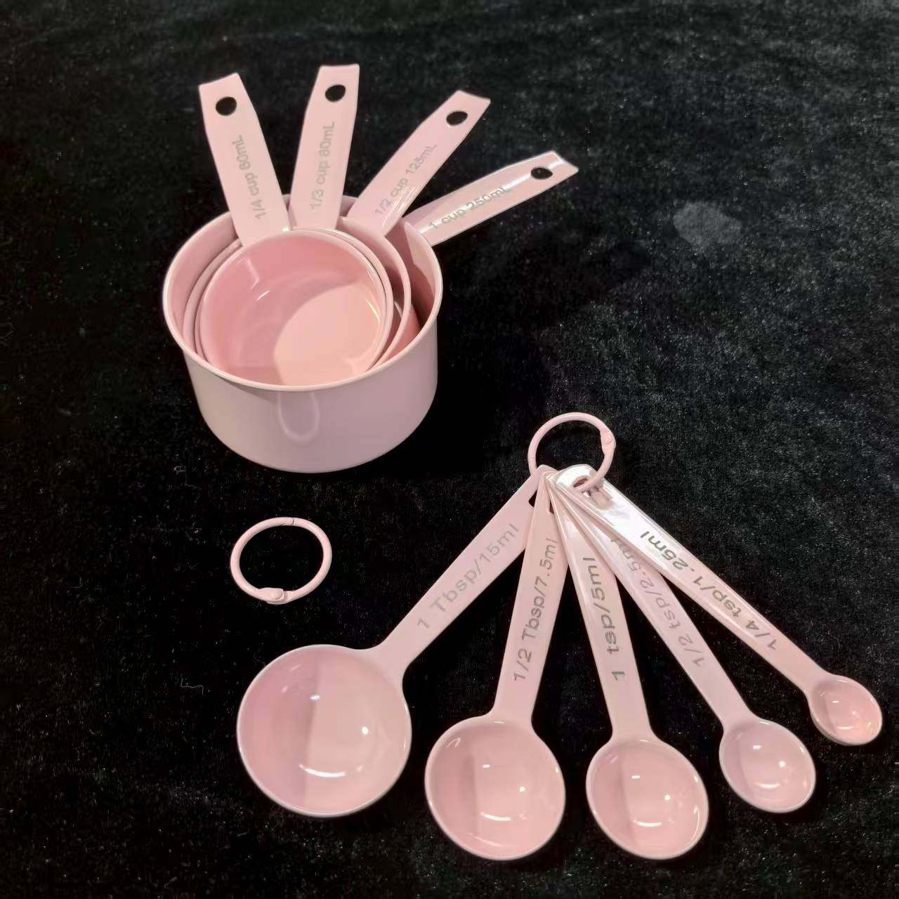 粉色9件套亮光量杯量勺 DIY蛋糕烘焙工具奶粉勺带刻度量杯量勺