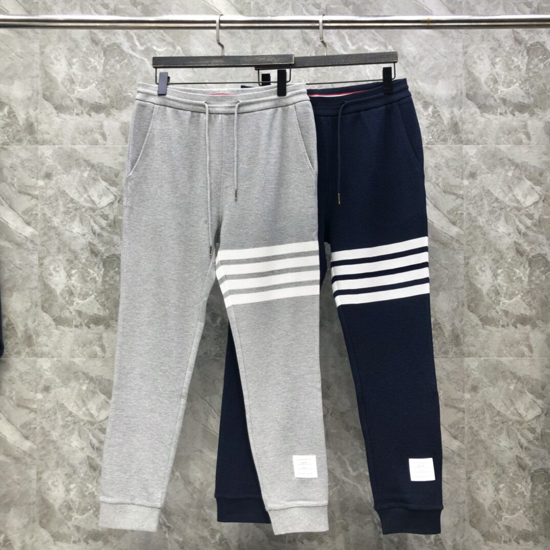 tb秋冬新款水波纹色织经典长裤男女潮牌宽松束脚卫裤潮