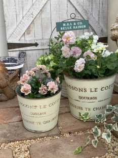 日系ins风铁艺复古做旧百搭字母圆形花盆铁皮桶花园阳台装 饰品杂