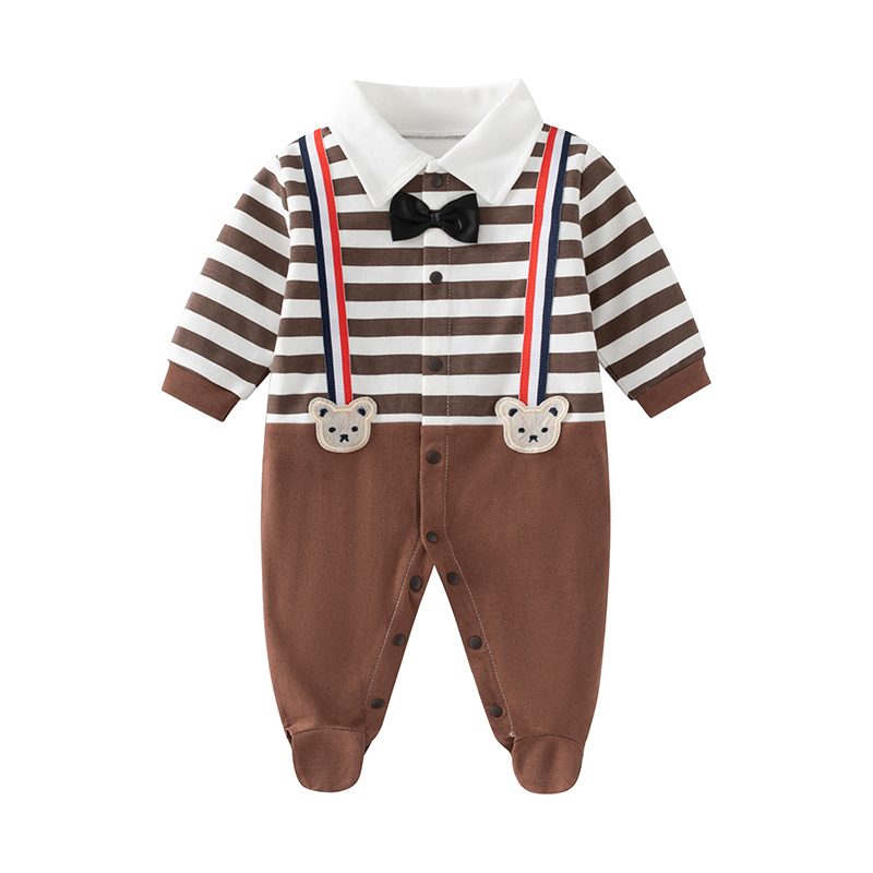 婴儿宝宝纯棉长袖连体衣包脚春