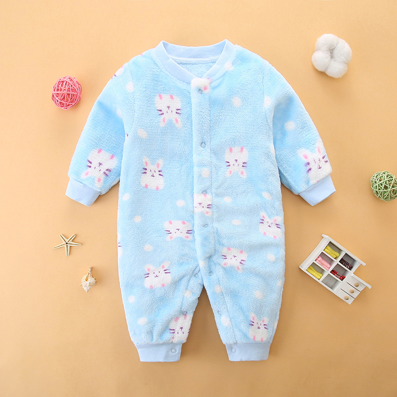 新生儿宝宝连体睡衣秋冬哈衣保暖连体衣0-2岁爬服法兰绒婴儿衣服