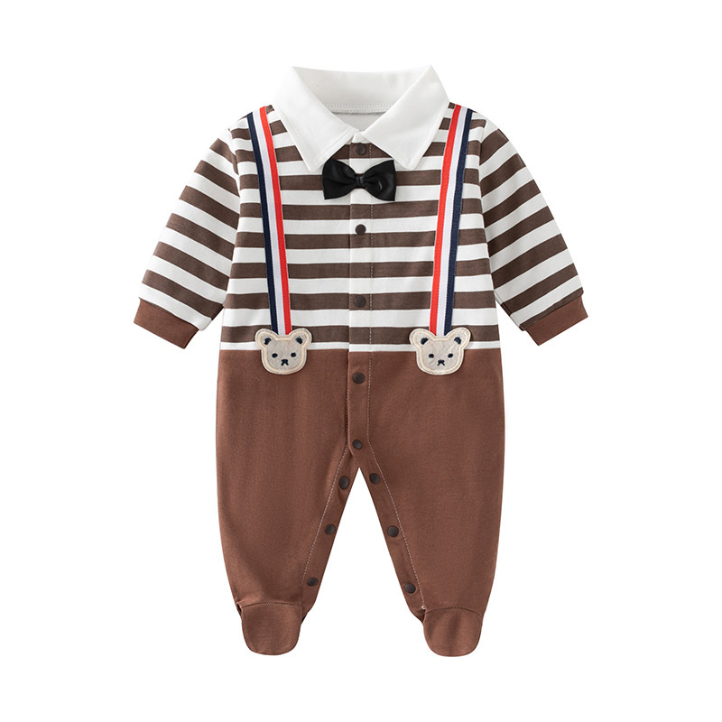 婴儿宝宝纯棉长袖连体衣包脚春秋装新生连体超萌可爱外出爬爬服