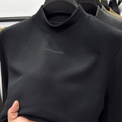 含羊毛磨毛t恤男半高领打底衫秋冬季保暖长袖内搭炽热绒卫衣上衣