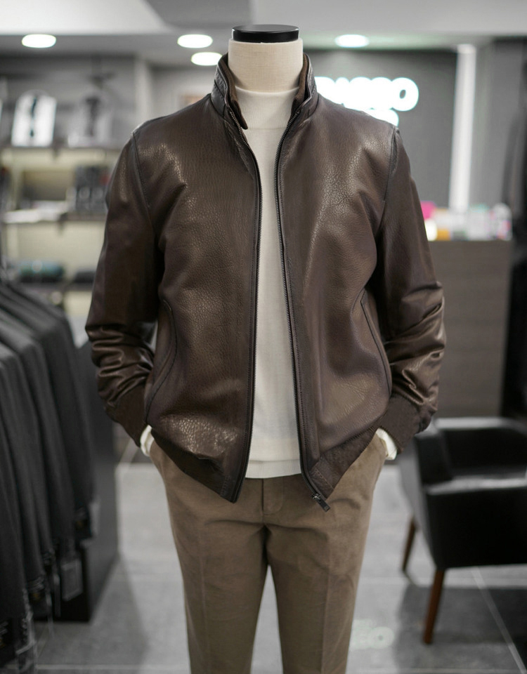 美式 3M Thinsulate 轻薄保温暖绒面料 头层牛皮加棉立领夹克皮衣