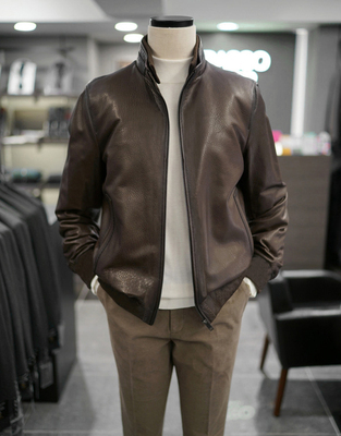 美式 3M Thinsulate 轻薄保温暖绒面料 头层牛皮加棉立领夹克皮衣