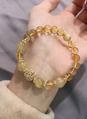 招财小霸王金发晶手链气质黄水晶手串设计感礼品天然黄塔晶手串