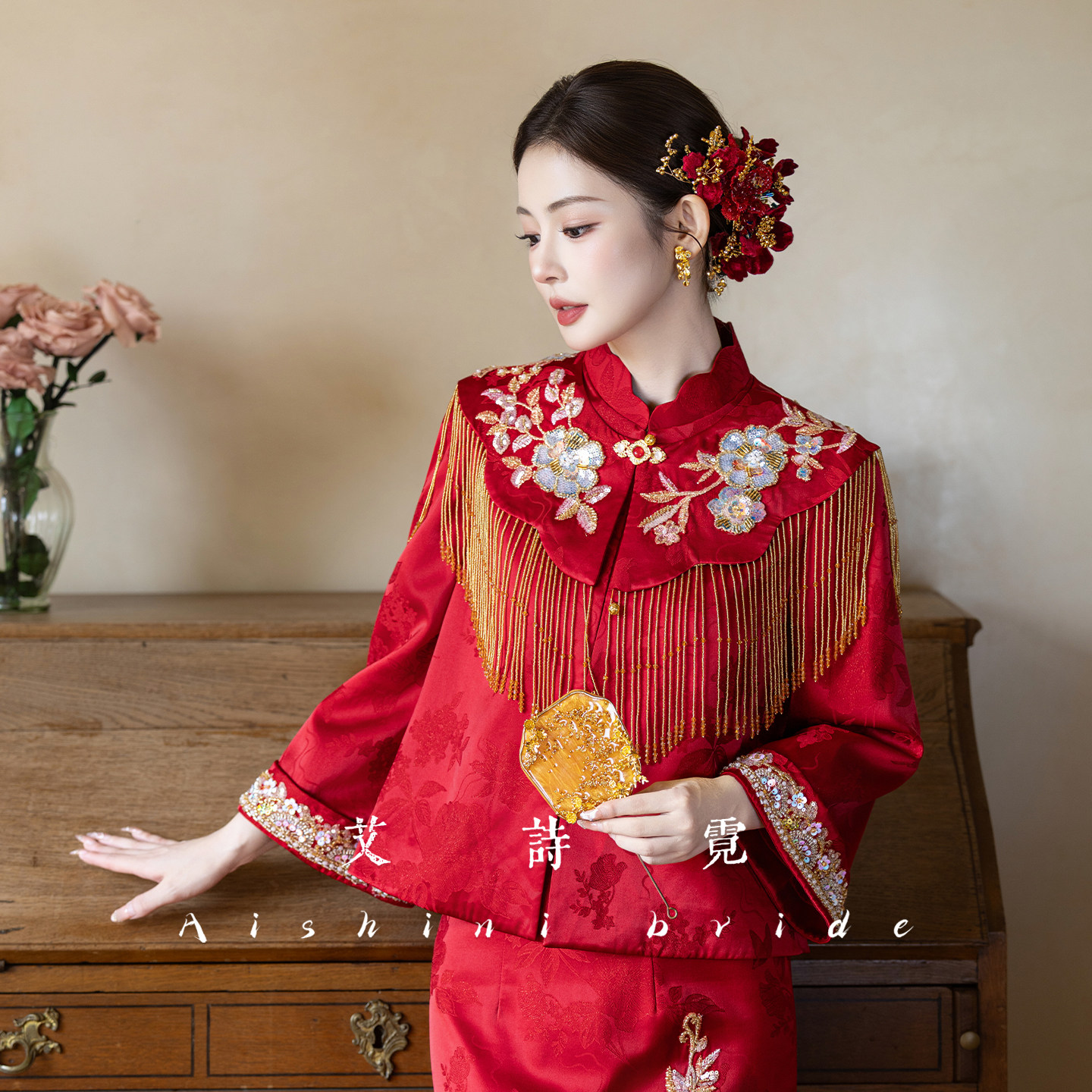 《锦鸾》高端新娘出门订婚礼服旗袍敬酒服套装新中式改良秀禾秋冬