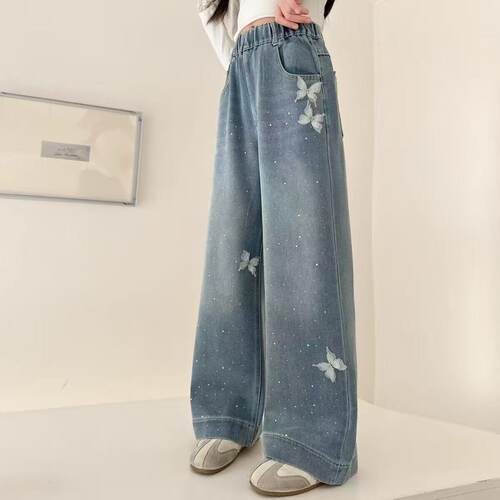 女童满天星蝴蝶阔腿牛仔裤新款