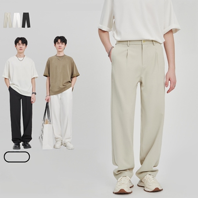 KOELONG科隆舒适男士裤子2026春夏季新款纯色休闲宽松直筒长裤