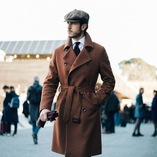 羊绒中长款 秋冬新款 男士 英伦修身 大衣男休闲商务翻领毛呢外套 韩版