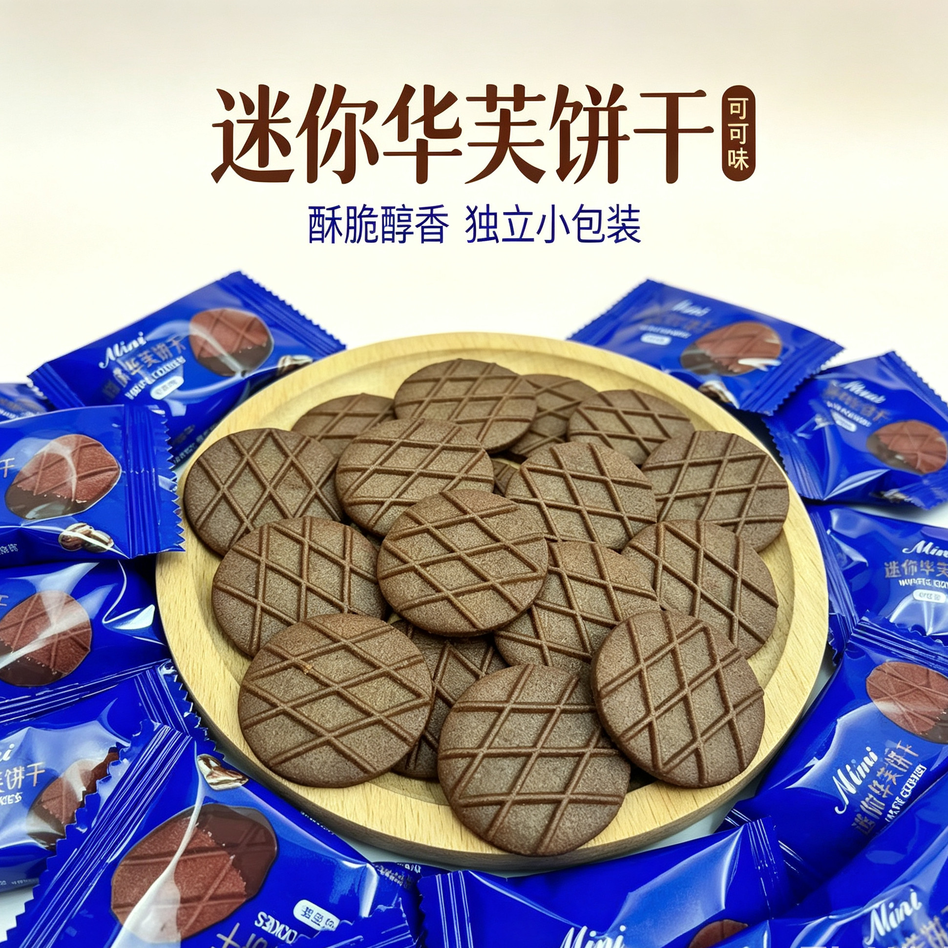 迷你华芙饼干可可味独立小包装酥脆醇香菱格纹网红爆款休闲零食