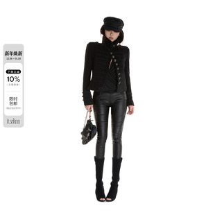 itsdinn 女 机车做褶涂层小脚紧身九分皮裤