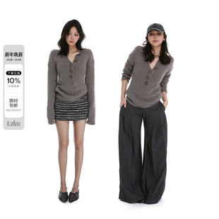 马海毛羊毛混纺粗织厚毛衣极简双色 木质调亨利衫 itsdinn 正版