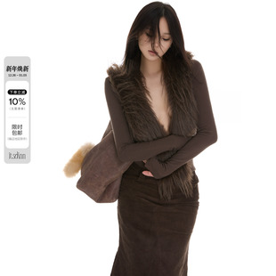打底衫 绿调深棕环保毛拼麂皮长袖 斯拉夫夫人 itsdinn