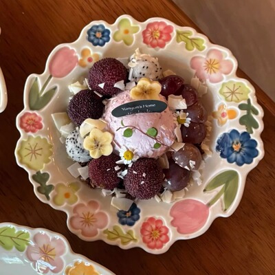 四时有梨 花卉系列浮雕高脚甜品定制餐具盘子米饭碗鱼盘